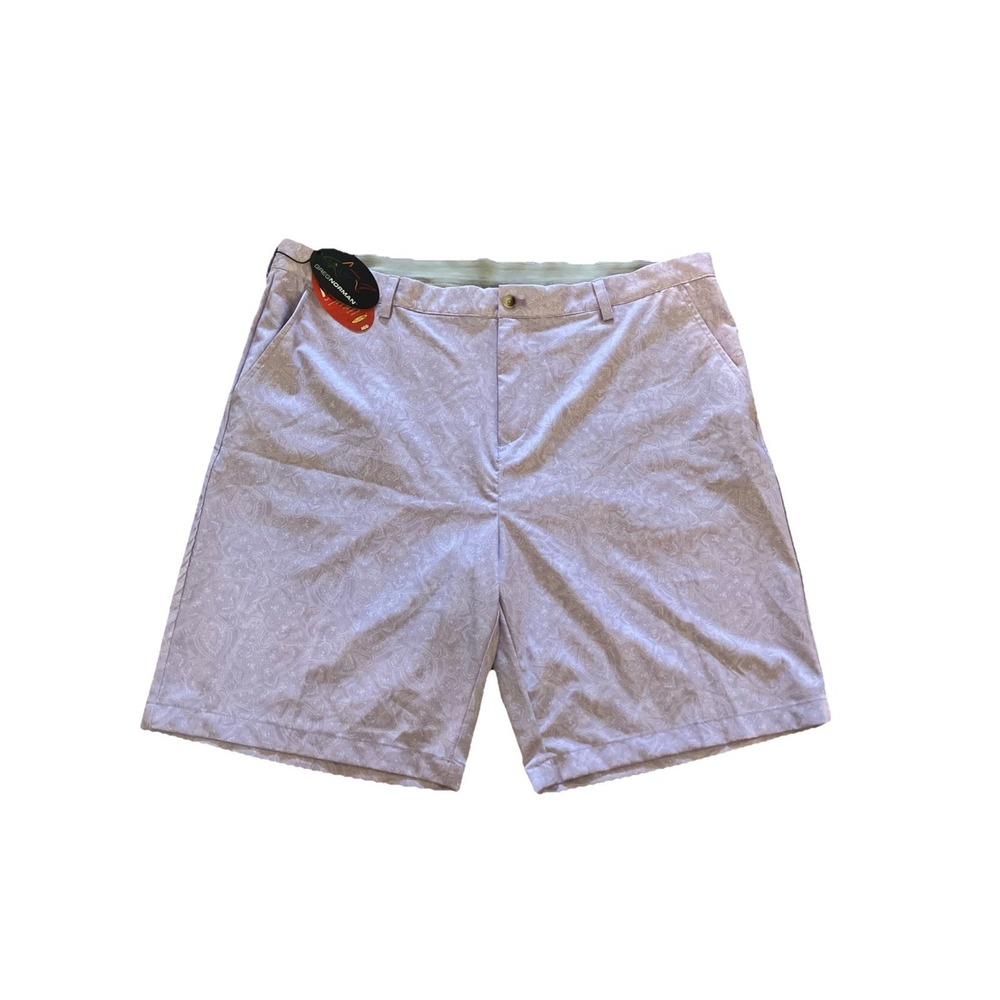 NWT Greg Norman Shorts Mens 42 Performance Golf Microlux Stretch Purple Paisley‎